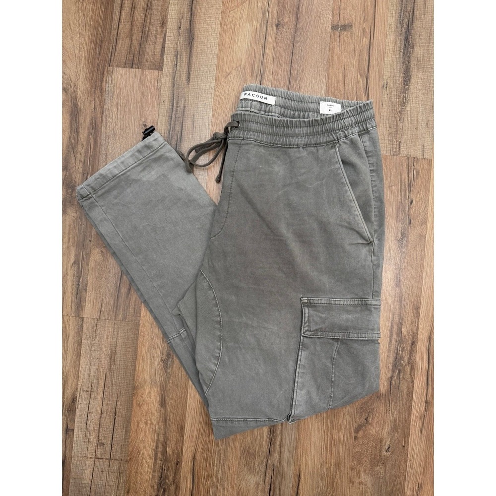 PacSun Cargo Jogger Pants XL Olive Green Drawstring Stretch Men